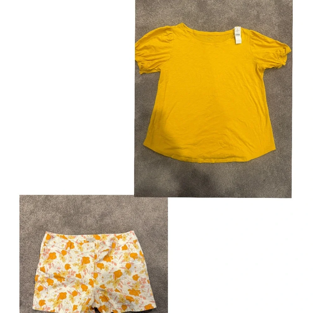 LOFT Yellow Top and Floral Shorts Set - Picture 1 of 1